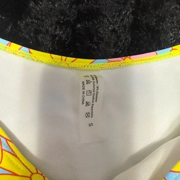 Floral Daisy Bikini One-Piece for Kids - Yellow & Pink Flowers on Blue - Picture 4 of 7